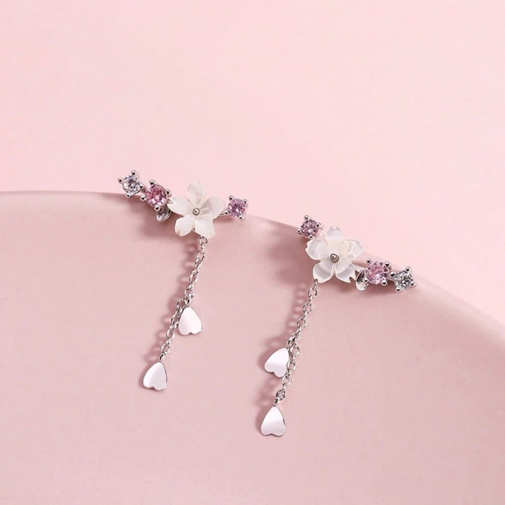 *NEW 925 Sterling Silver Diamond Flower Earrings Z - Picture 3 of 10